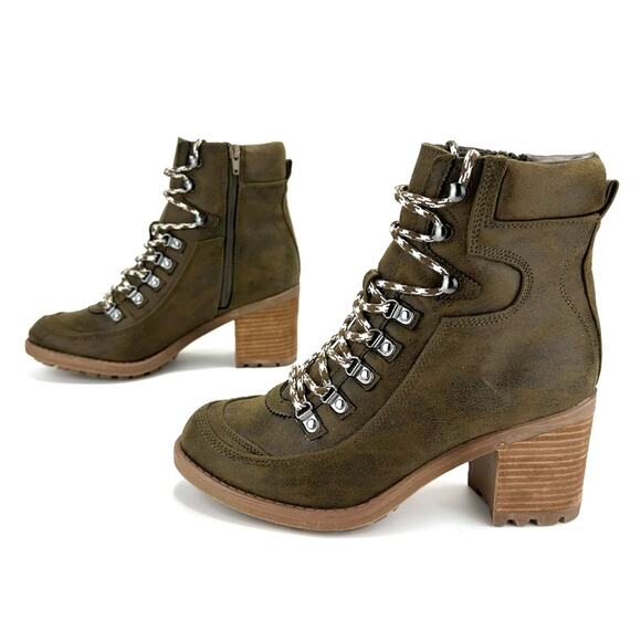 Carlos Santana Ardent Green Ankle Boot Sz 10 Faux Leather Block Heel Zip Closure - Picture 2 of 15